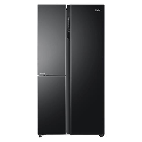 HAIER Refrigerator SBS 673 Ltr Black  Haier Black Glass